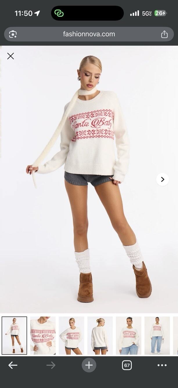 Fashion Nova On Santa’s Cute List Sweater Ivory/Combo Christmas Holiday 1X